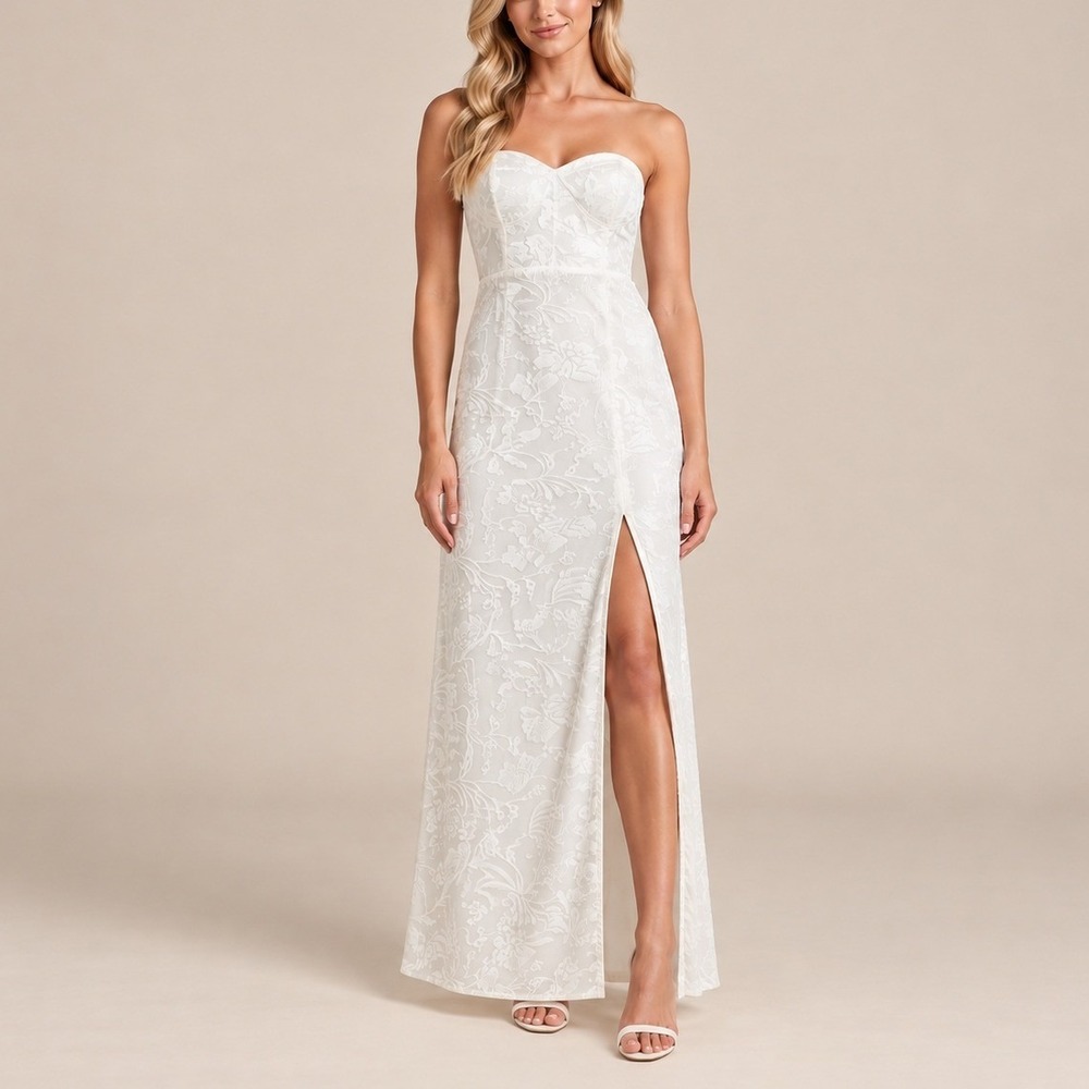 Lulus White Velvet Burnout Strapless Maxi Dress S Bridal Formal